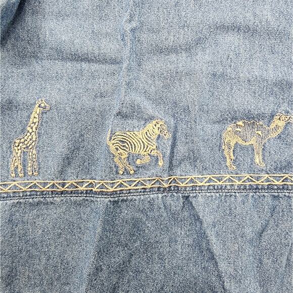 Vintage Cabin Creek Top Womens L Blue Denim Embroidered Button Up Short Sleeve - Picture 4 of 13